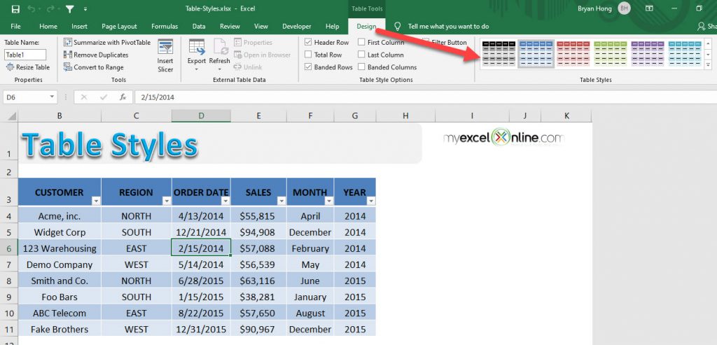 Excel Table Styles MyExcelOnline   Excel Table Styles 01 1024x493 