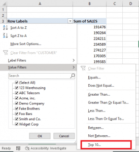 Excel Pivot Top 5 Customers 