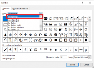 How to Use Wingdings Characters in Excel