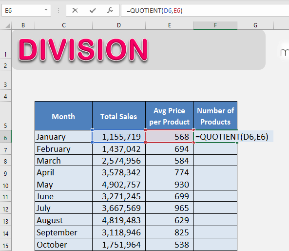 how-to-divide-in-excel-with-division-formula