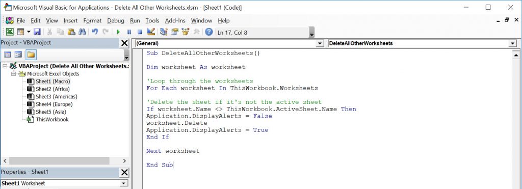 Delete All Other Worksheets Using Macros Myexcelonline 9323