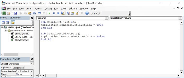 Disable Get Pivot Data Using Macros | MyExcelOnline