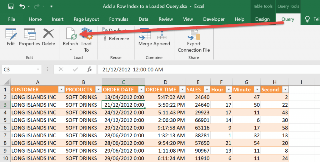 excel queries and connections rows loaded 1 errror