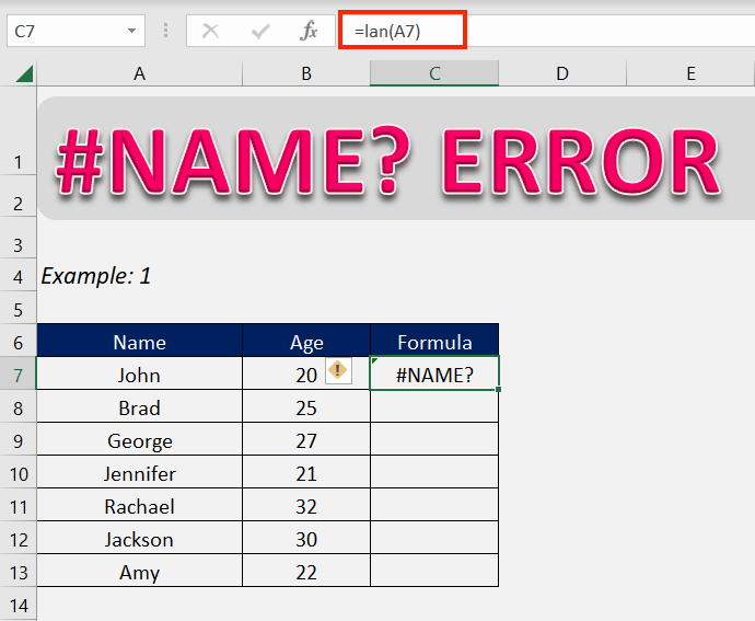 Name Error In Excel Myexcelonline