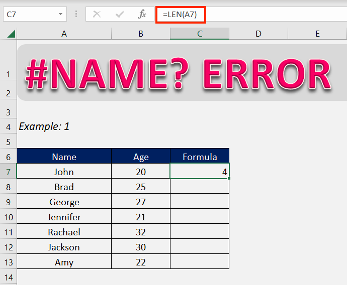 Name Error In Excel Myexcelonline