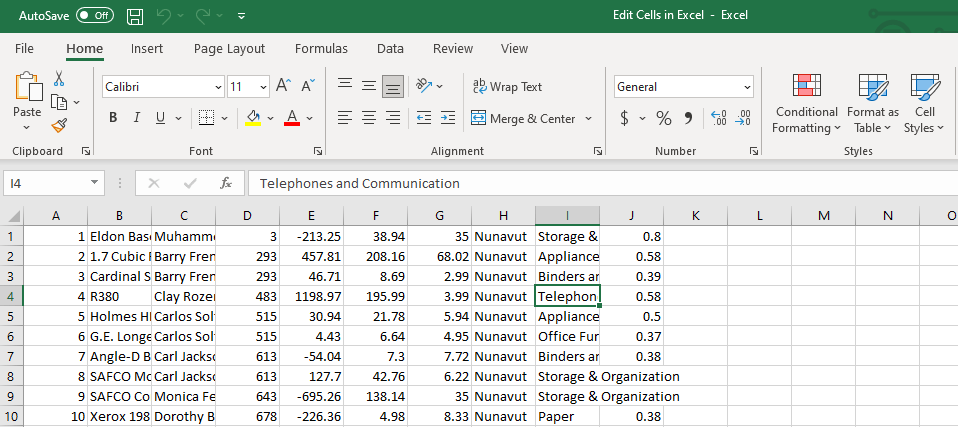 How to edit cells in Excel