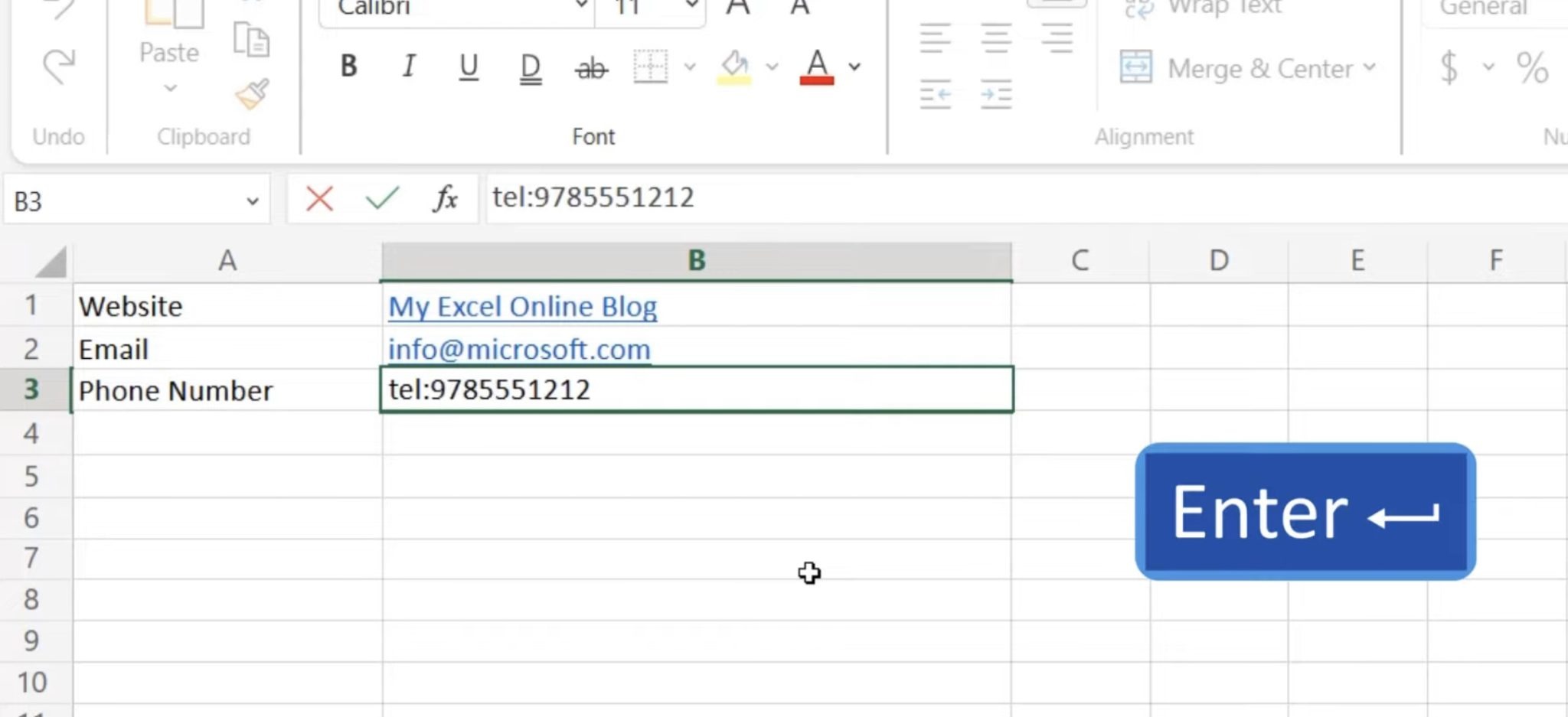 Inserting A Hyperlink In Microsoft Excel Myexcelonline