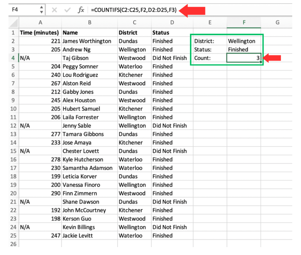 how to use the countifs function in microsoft excel