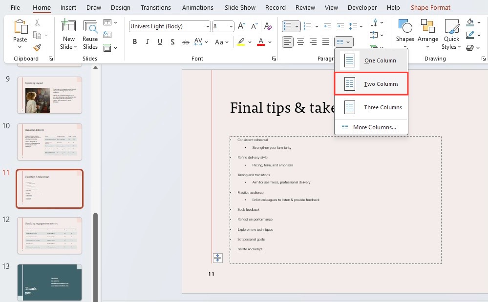 Add Columns in PowerPoint Slides