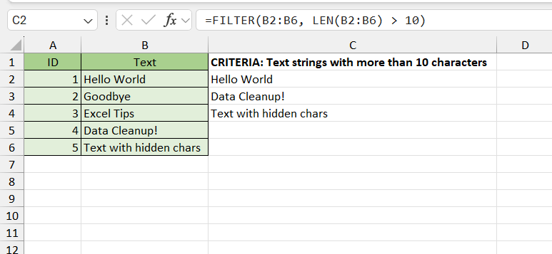 Find Longest Text in Excel