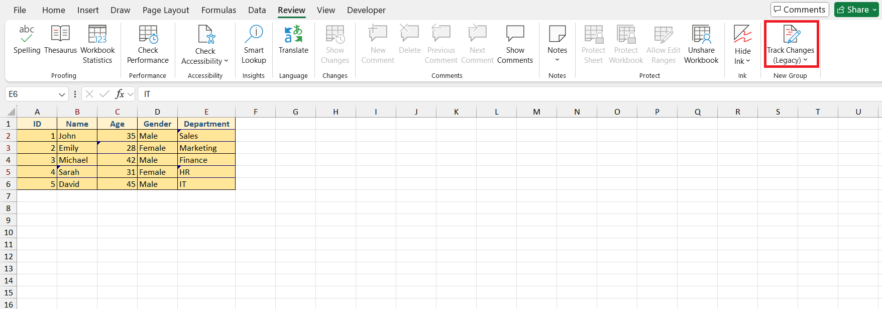 Track Changes in Excel