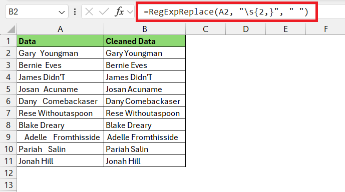 Remove Whitespace in Regex Excel