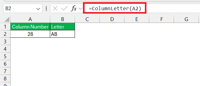 Column Numbers to Letters