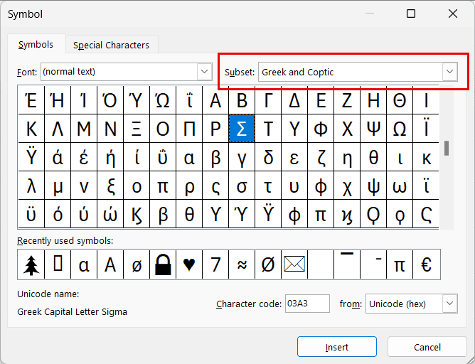 Omega Symbol in Excel