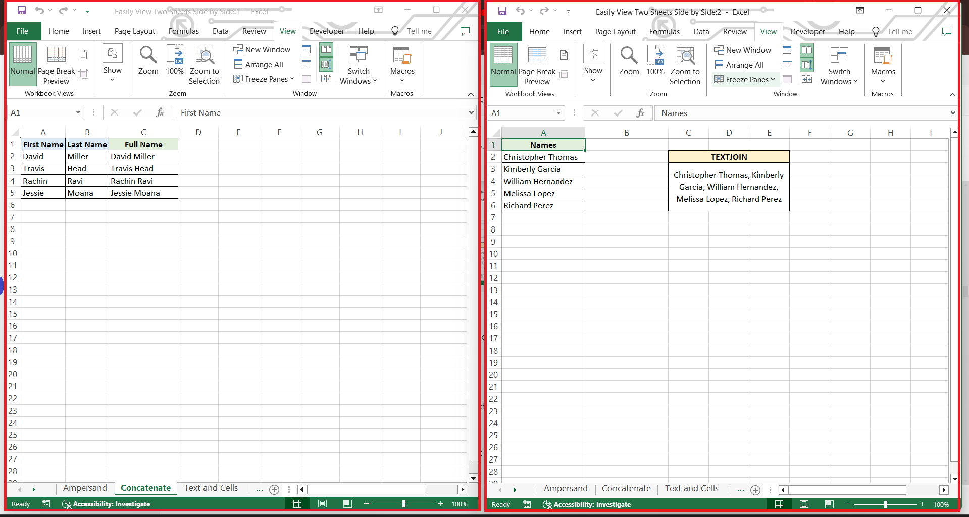 How to View Sheets Side by Side in Excel Fast | MyExcelOnline