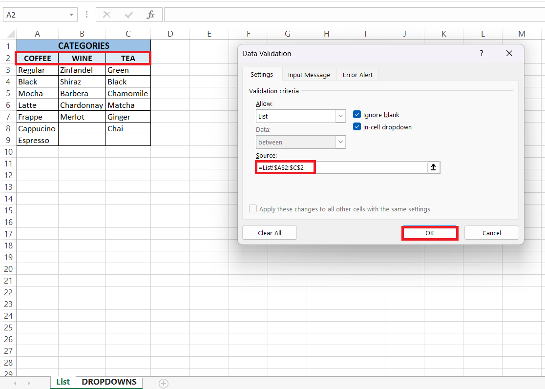 Cascading Drop Down in Excel