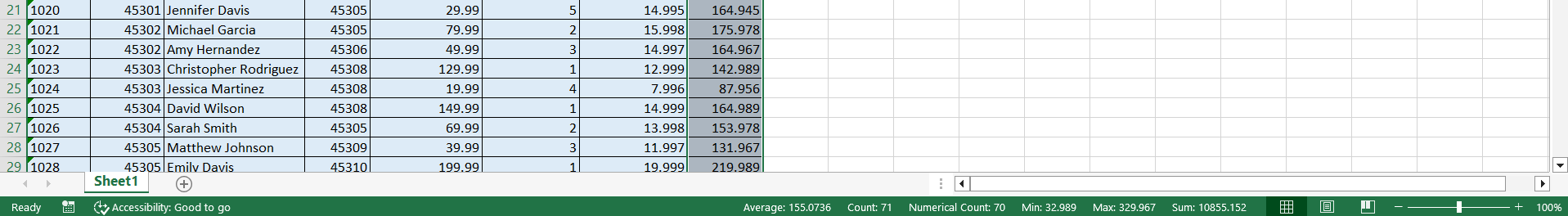 status bar excel