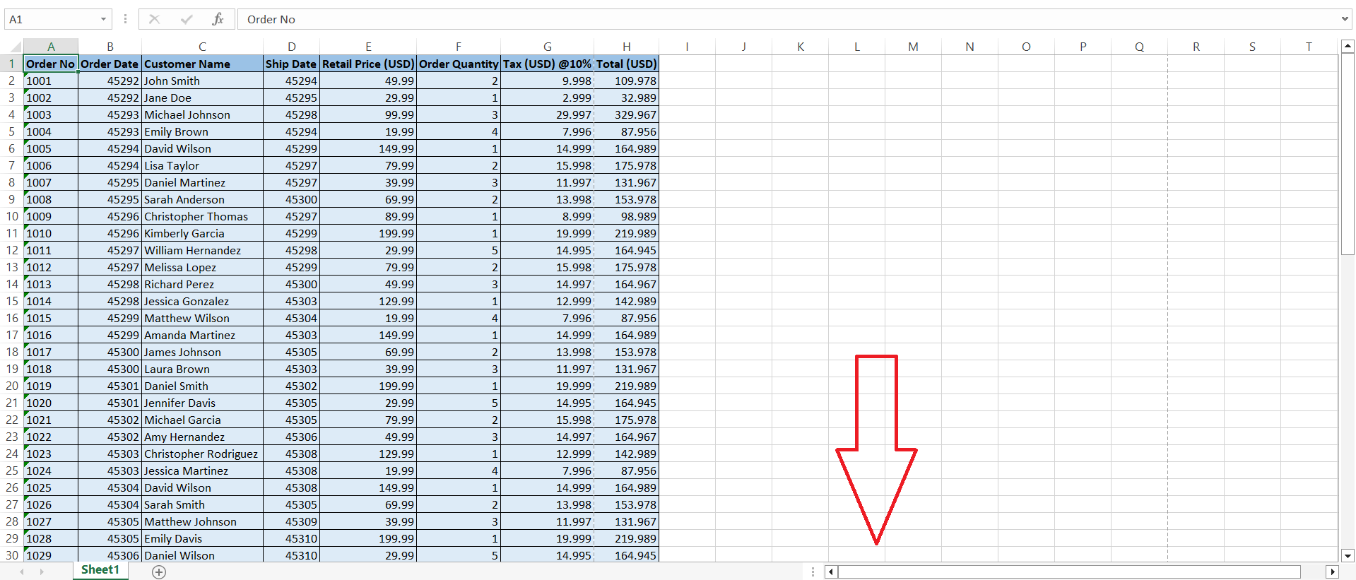 status bar excel