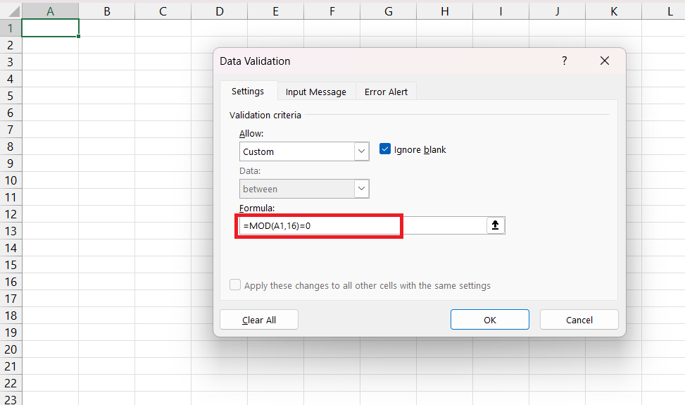 Multiples of 16 in Excel