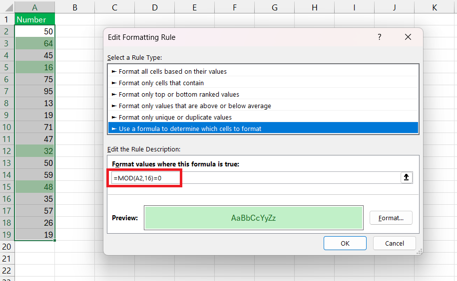 Multiples of 16 in Excel