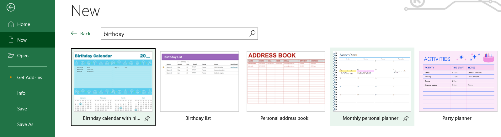 Birthday List in Excel