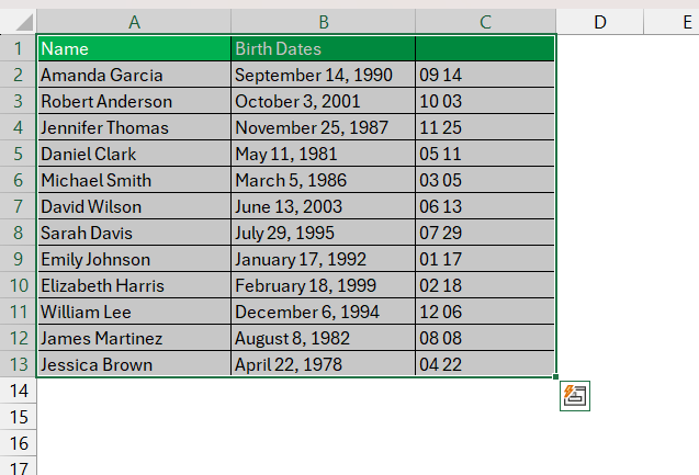 Birthday List in Excel