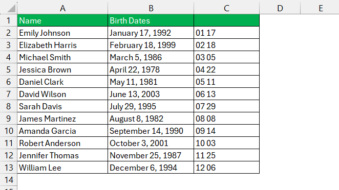 Birthday List in Excel