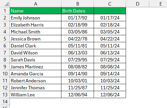 Birthday List in Excel