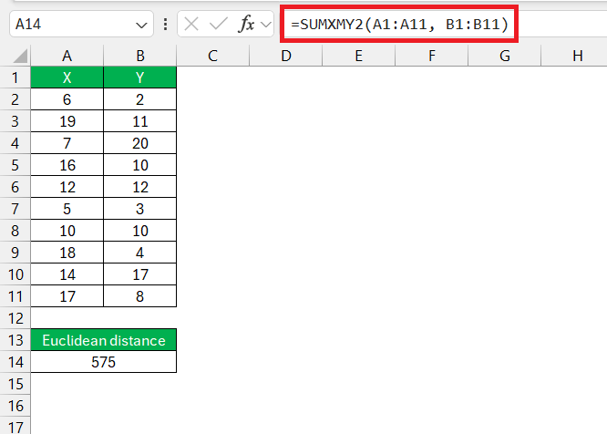 Euclidean Distance Calculator in Excel