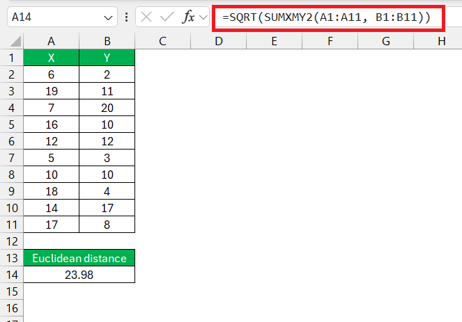 Euclidean Distance Calculator in Excel