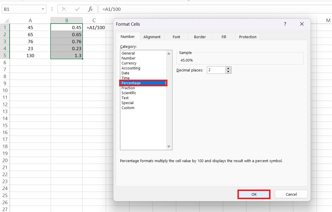 Percentage Signs in Excel