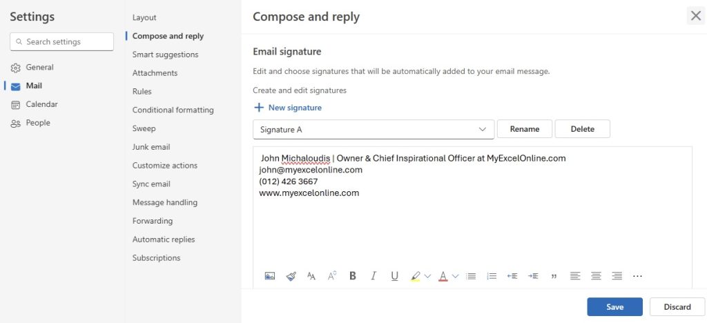 Signature in outlook