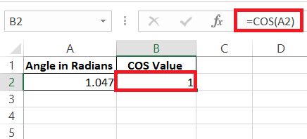 Cos 90 Degrees in Excel