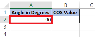 Cos 90 Degrees in Excel