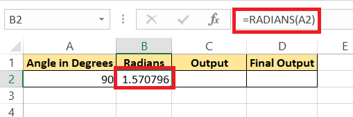 Cos 90 Degrees in Excel