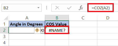 Cos 90 Degrees in Excel