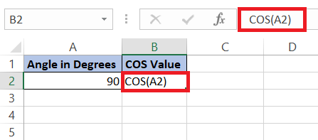 Cos 90 Degrees in Excel