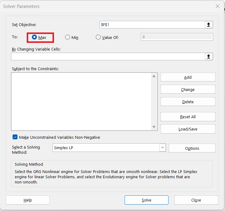 Solver in Excel