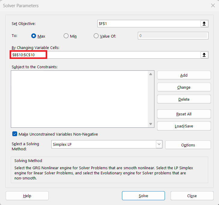 Solver in Excel