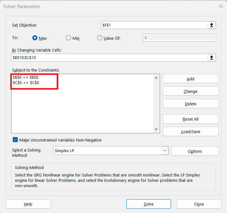 Solver in Excel