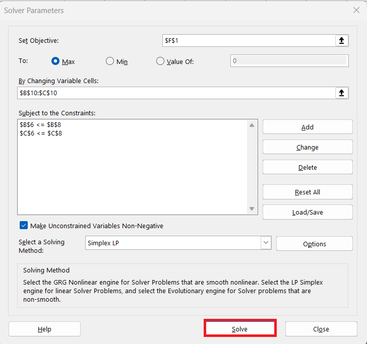 Solver in Excel