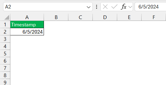 Quick Timestamp in Excel