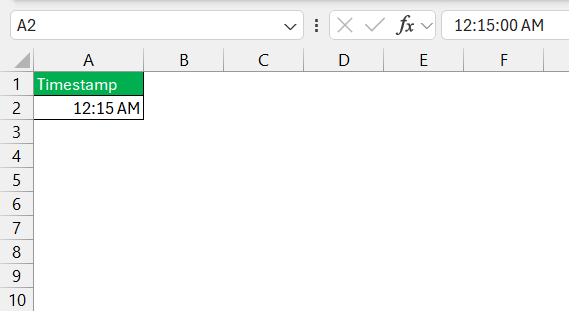 Quick Timestamp in Excel