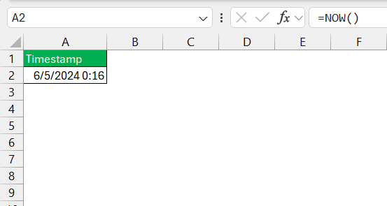 Quick Timestamp in Excel