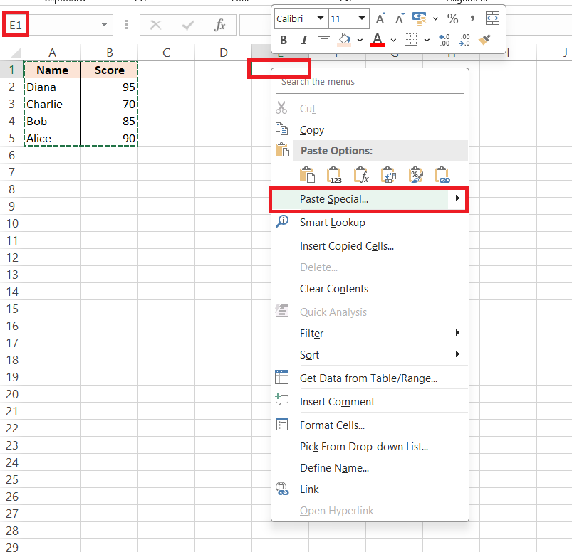 Flip Data in Excel