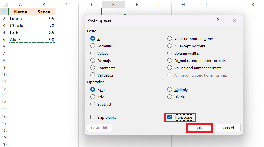 Flip Data in Excel