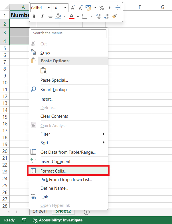 Format Numbers as Text in Excel