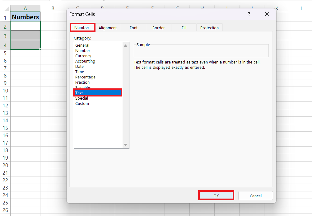 Format Numbers as Text in Excel