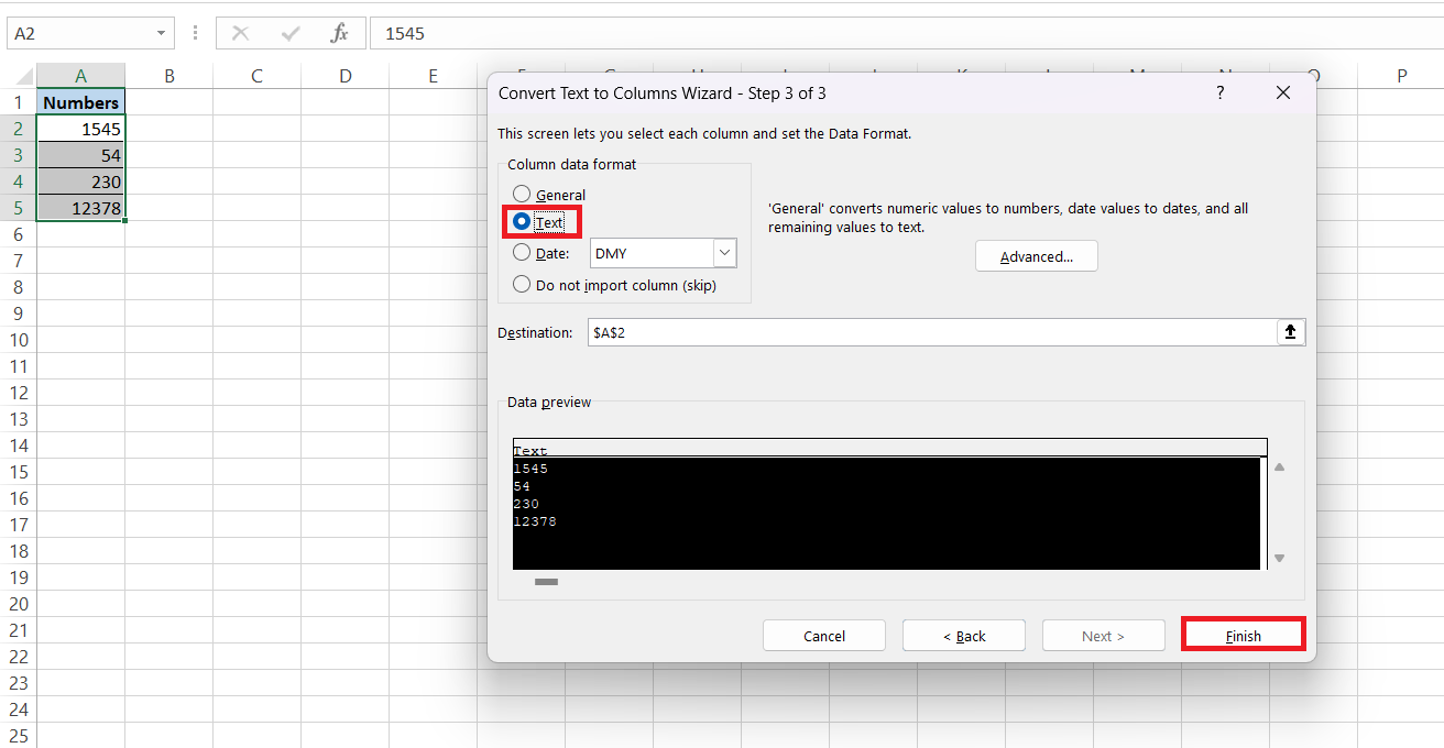 Format Numbers as Text in Excel