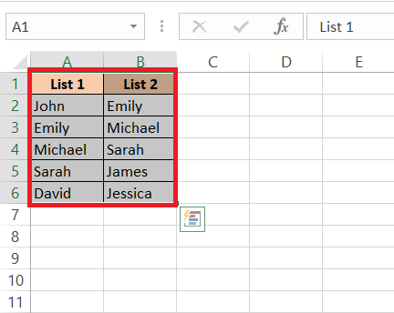 compare two lists in Excel